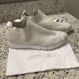 Jimmy Choo White Knit Norway Slip On Sneakers